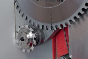 Striebig scoring saw adjustable