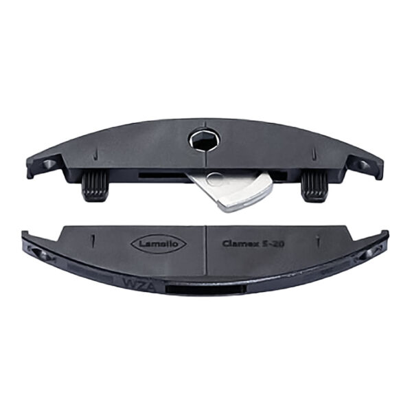 Lamello Clamex S-20 detachable cam-lock connector for easy assembly and disassembly with secure, adjustable fittings in woodworking projects.