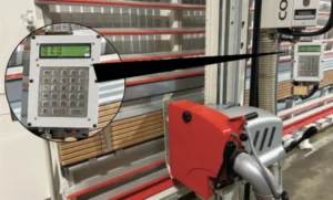 Striebig ACS- Automatic Crosscut Stop on a Compact Vertical Panel Saw