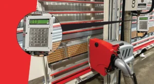 Striebig ACS- Automatic Crosscut Stop on a Compact Vertical Panel Saw