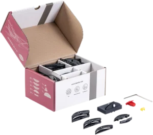 LC P-16 Starterset - Includes: 20 LC P-16x11, 20 LC P-16x17, 20 LC P-16x22, 20 pairs Clamex P-14/10, Positioning clip, Clamex P drill jig, Depth adjuster cap, and allen key